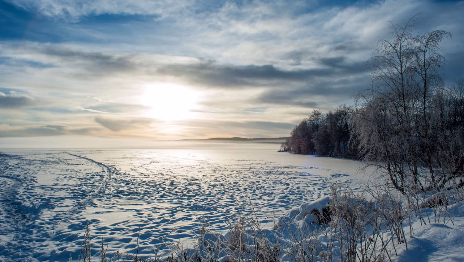 Lake covered in snow.