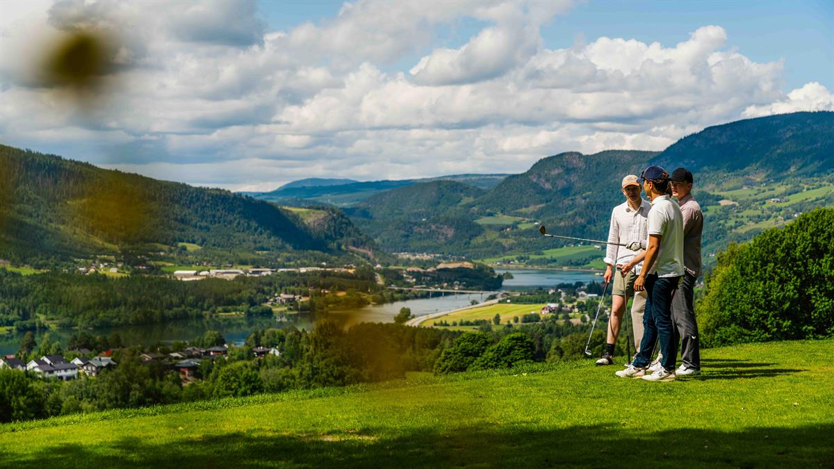 Golfers overlooking the landscape.