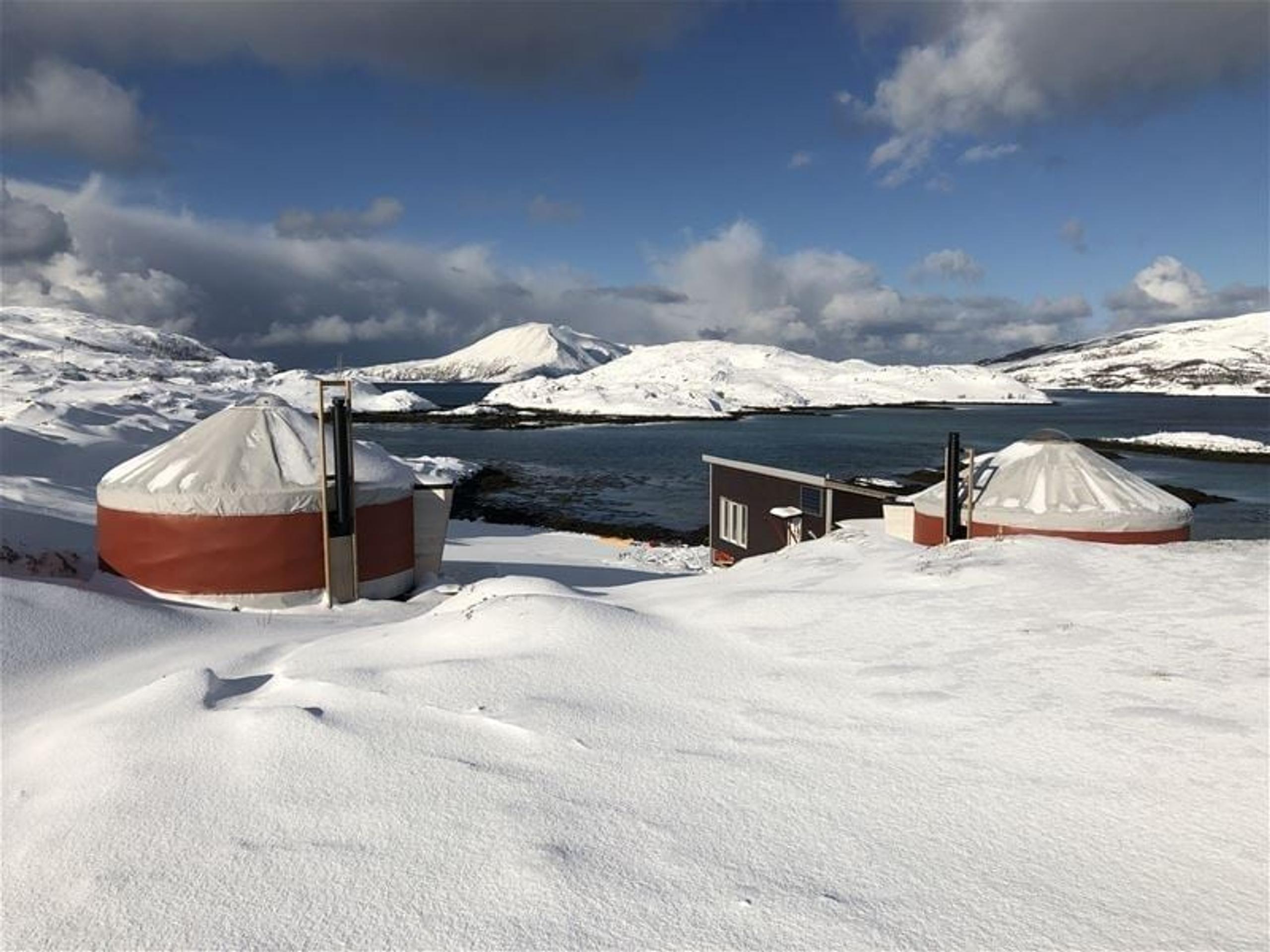 Small huts in the winter