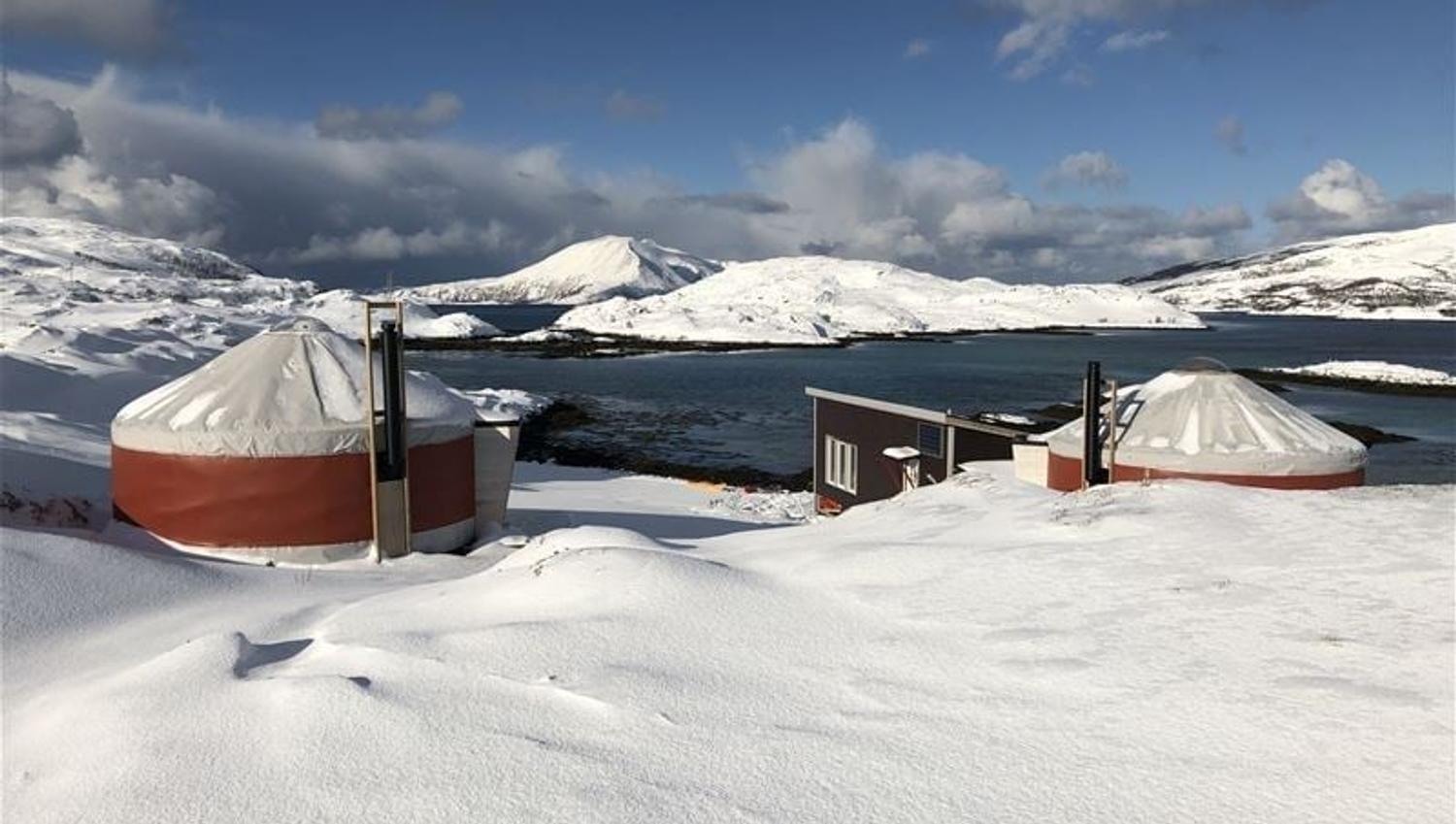 Small huts in the winter