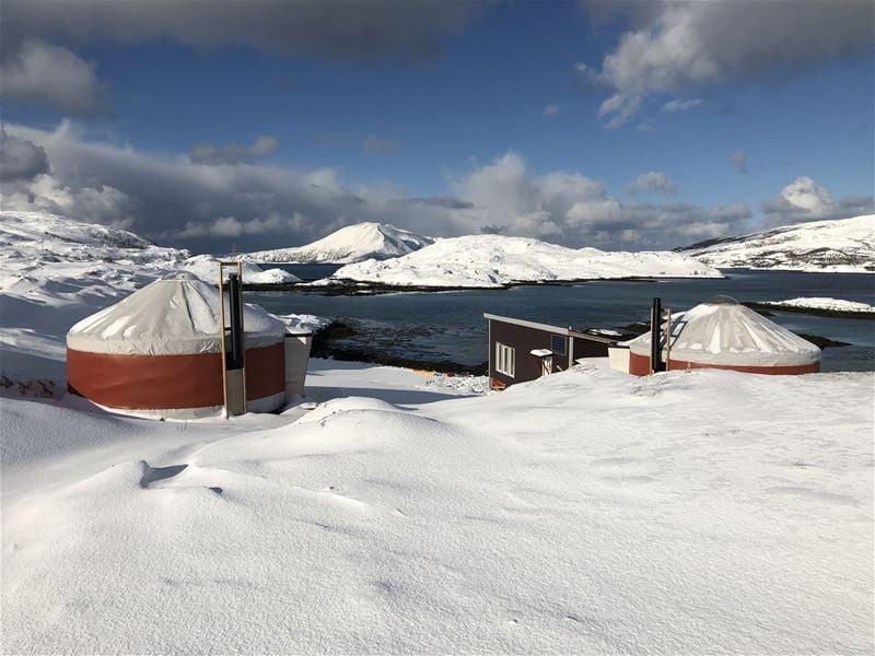 Small huts in the winter