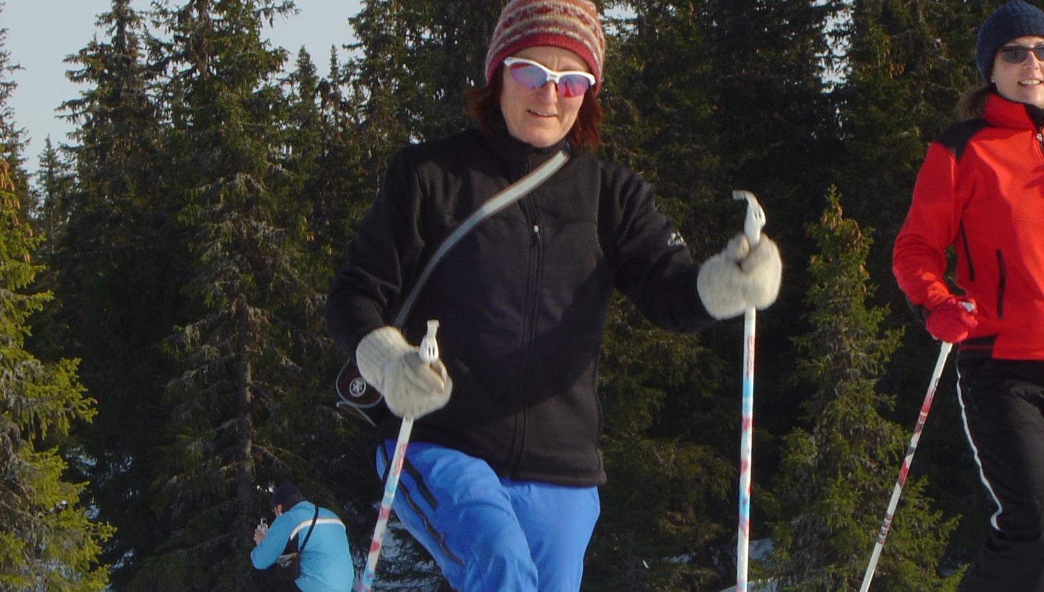 Lady snowshoeing