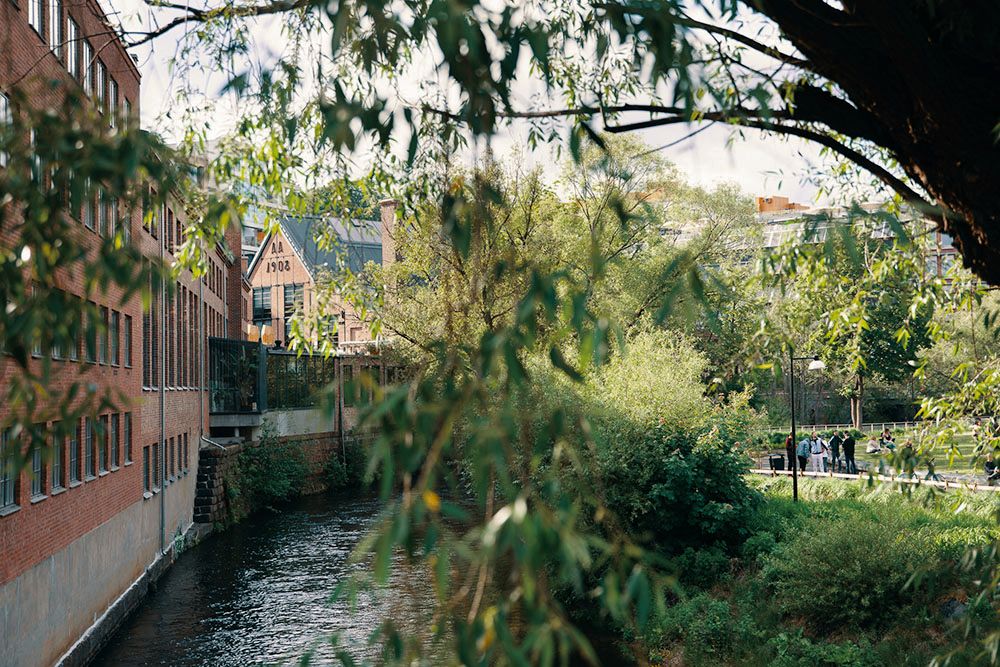 the akerselva river, park areas and old industrial buildings