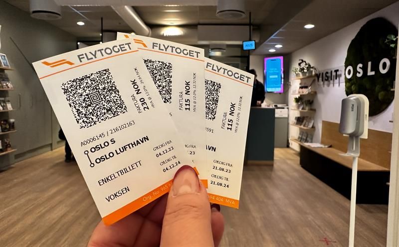 Detail of a hand holding three tickets for the Airport train