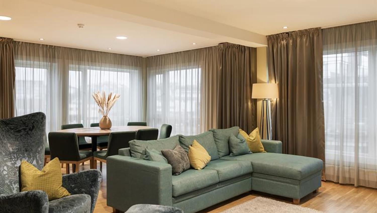 living room in the top suite at Home Hotel Bryggeparken