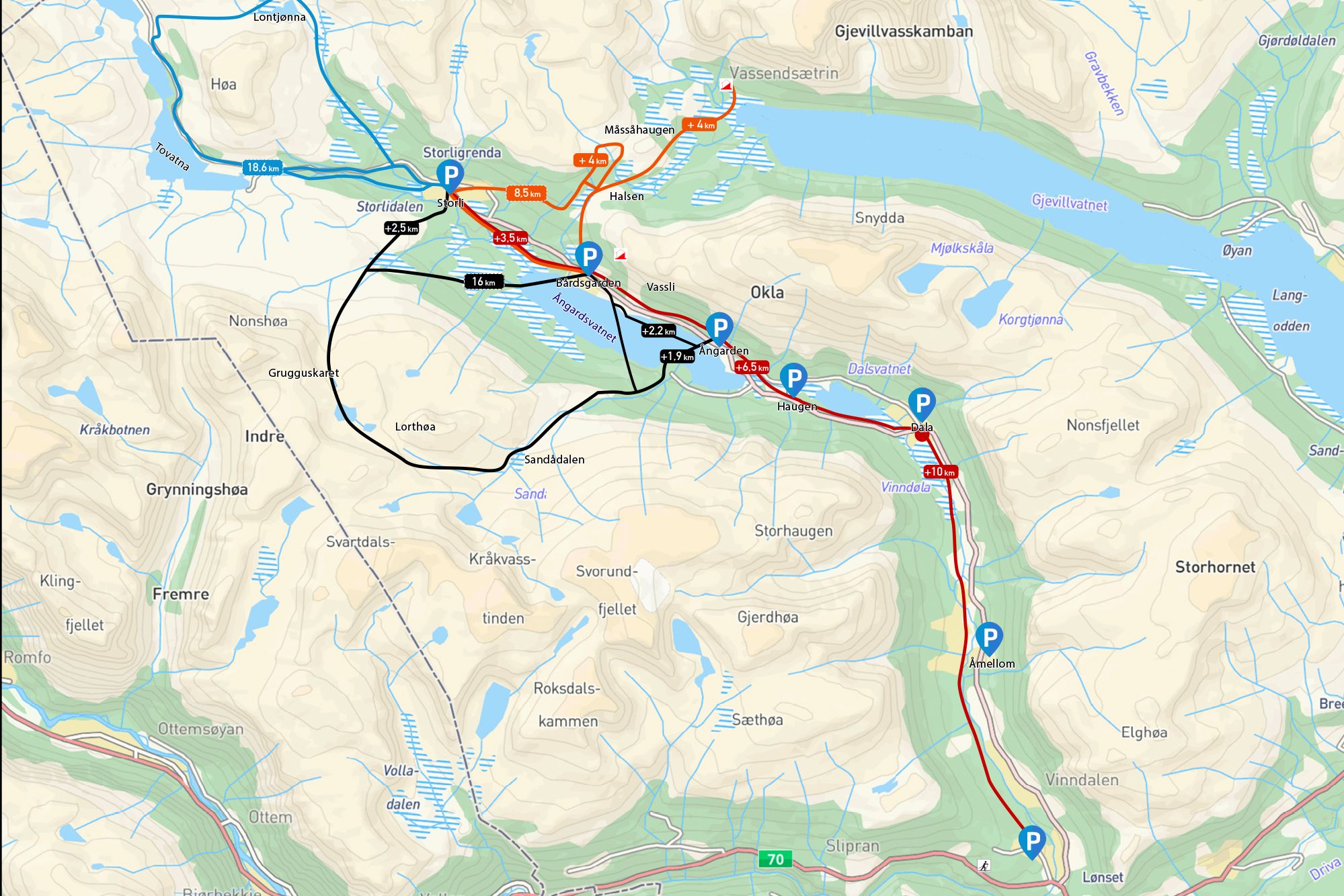 Langrennskart over Lønset og Storlidalen