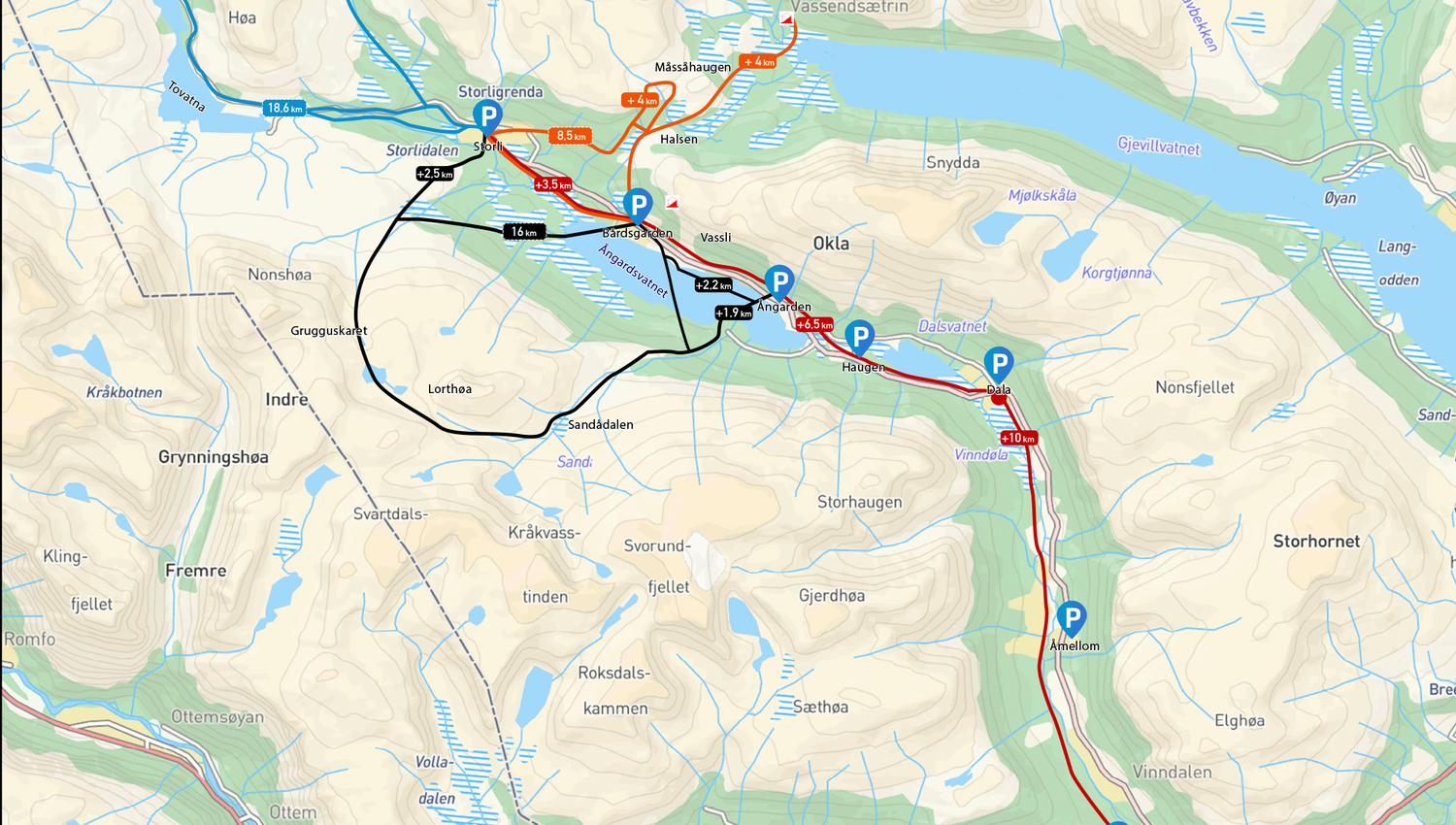 Langrennskart over Lønset og Storlidalen