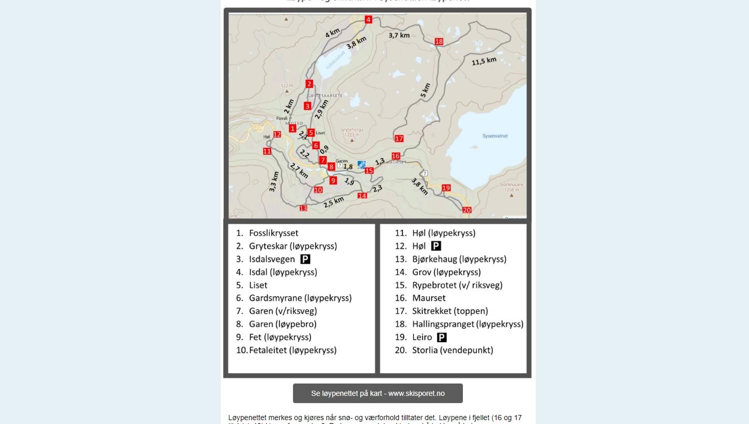 A map of hiking trails and ski slopes.