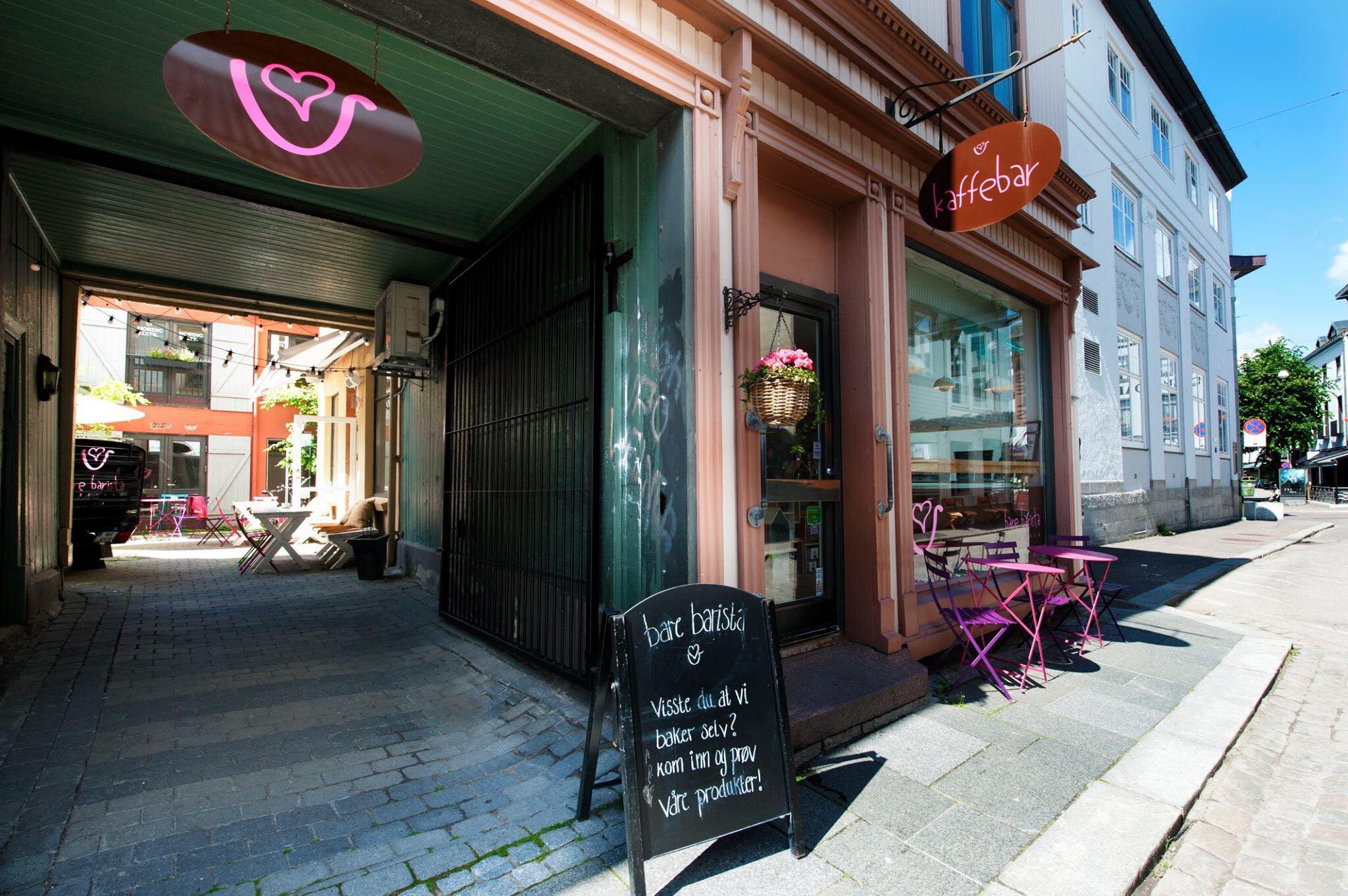 Outside the entrance to Bare Barista
