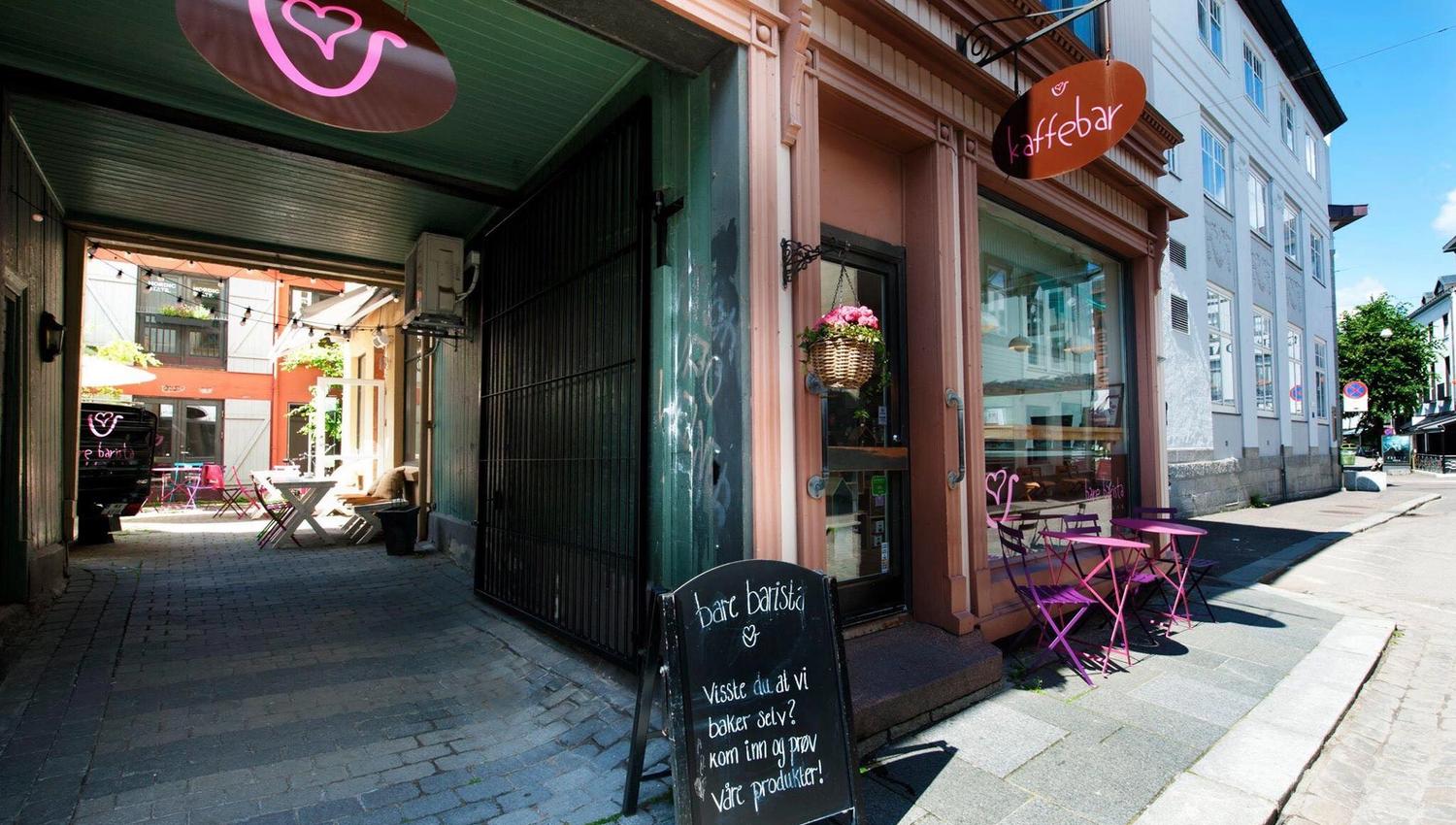 Outside the entrance to Bare Barista