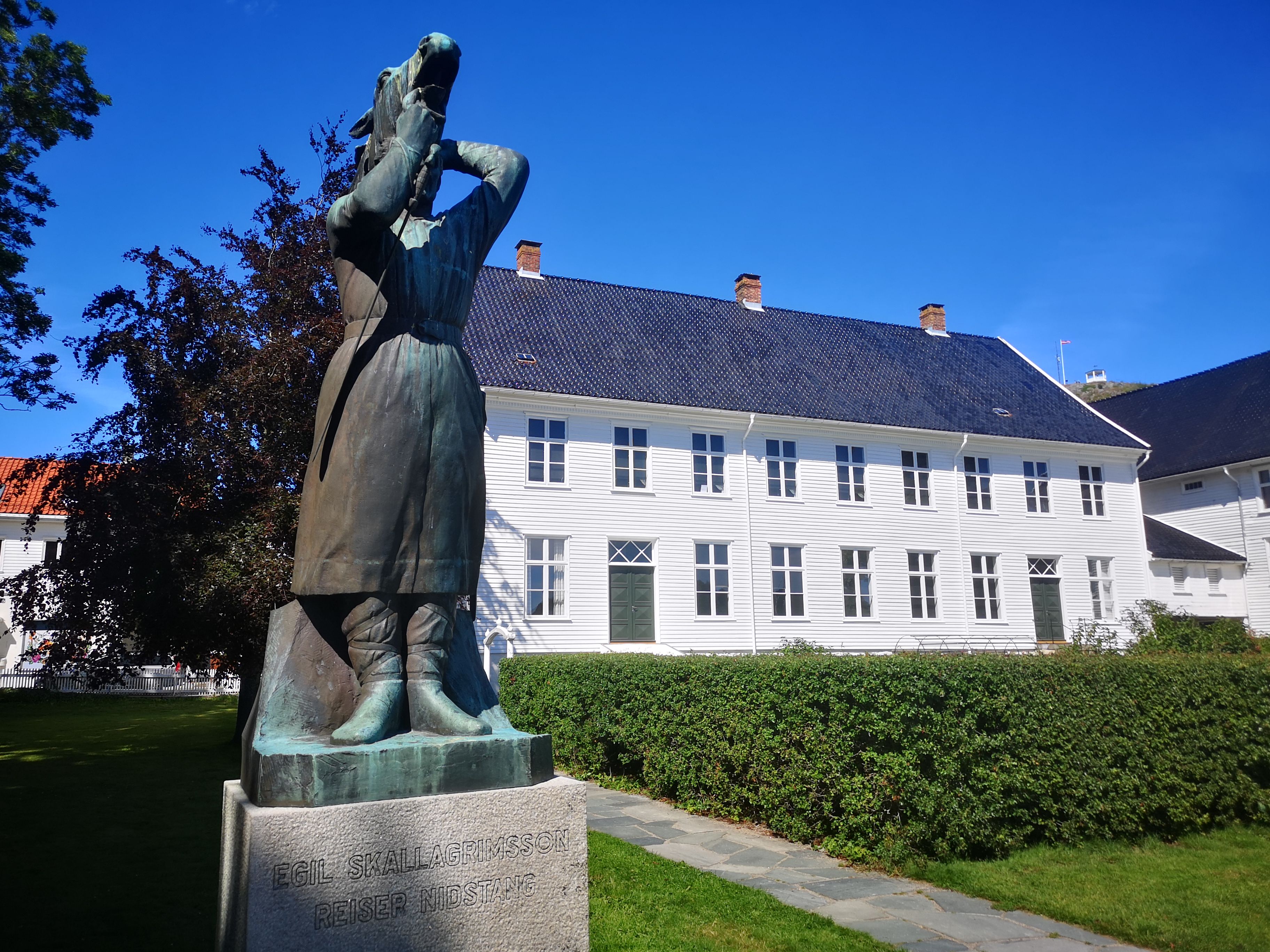 Sculpture: “Egil Skallagrimsson Raises the Nidstang” (a man holding a severed horse head above his head).