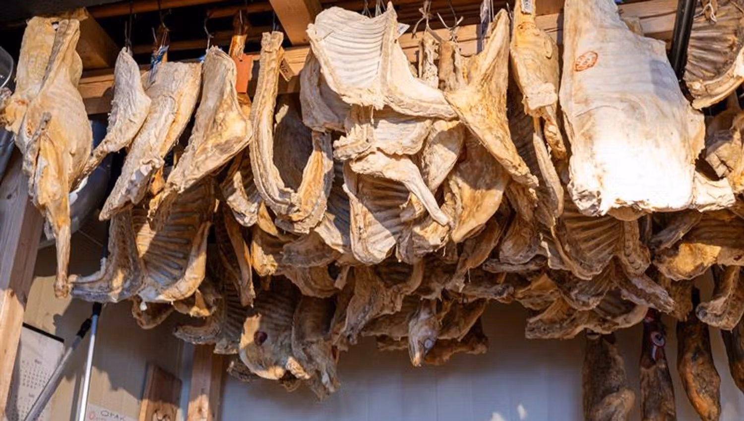 Dried meat hanging from the ceiling