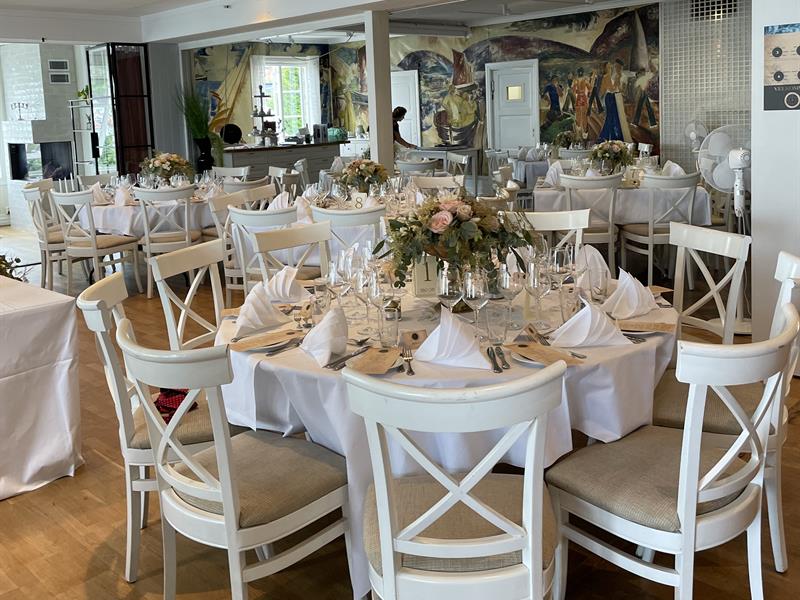 Tables set for wedding reception