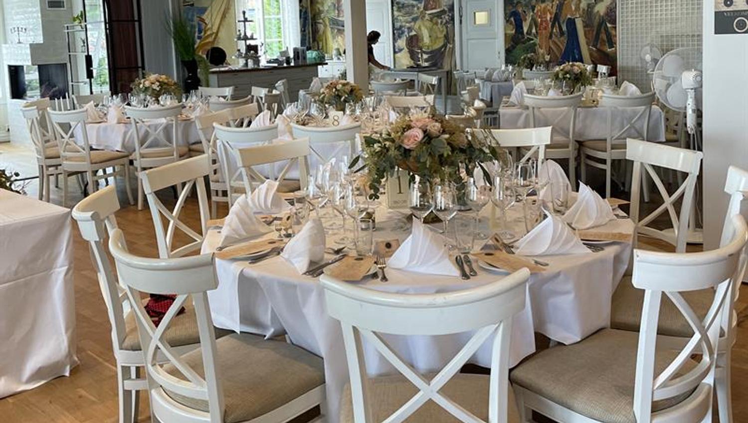 Tables set for wedding reception