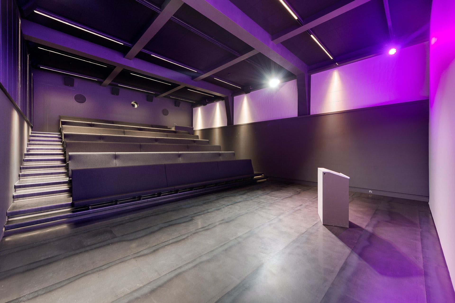 Cinema illuminated in a purple colour.