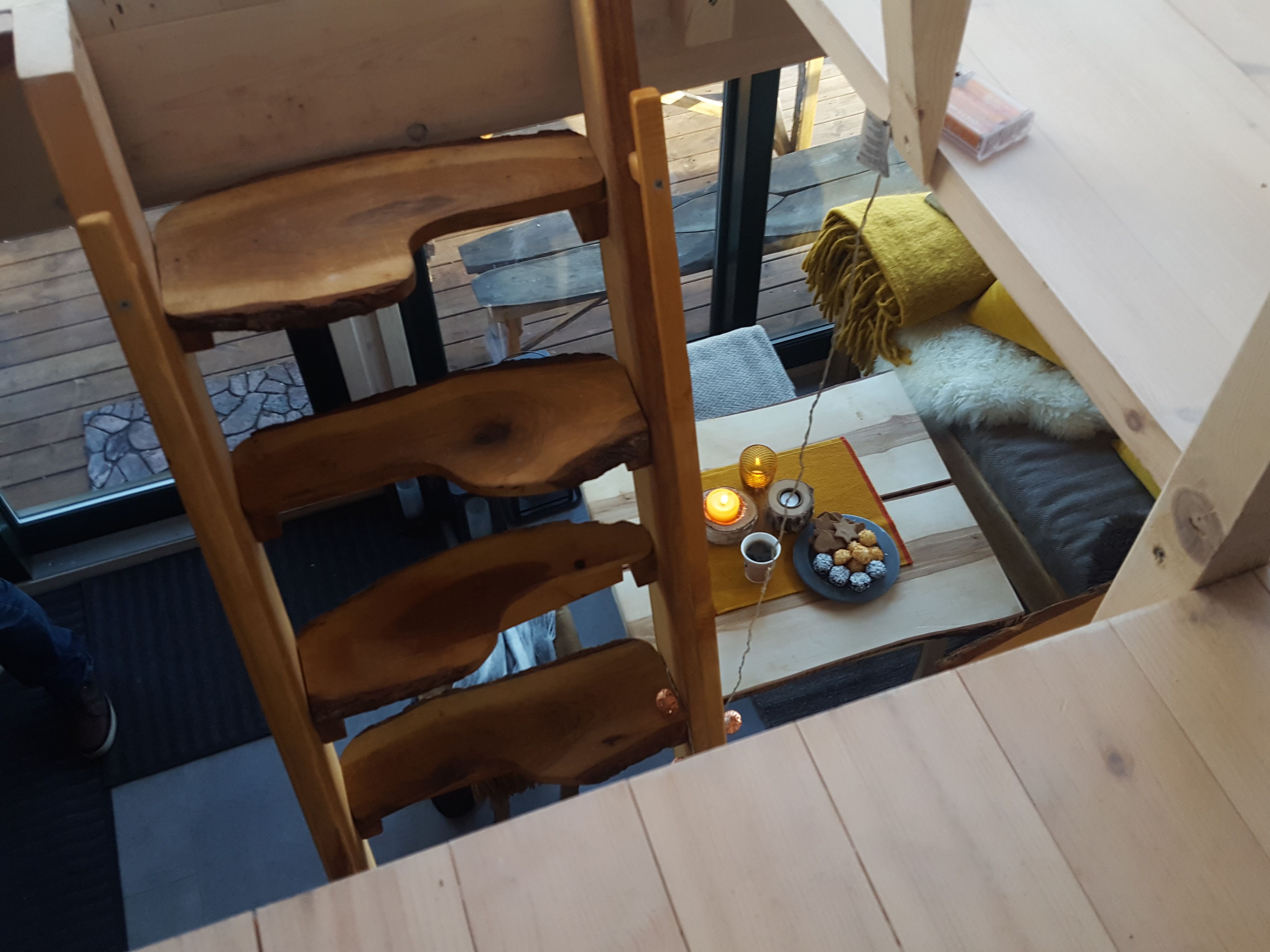 Stairs down to the living room
