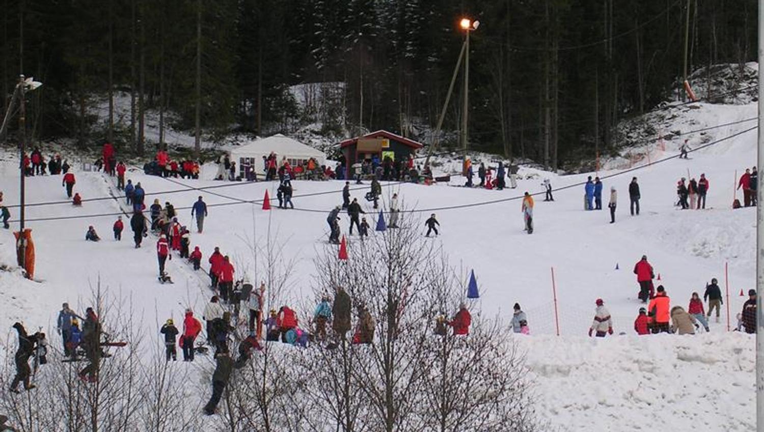 children's area with many children and parents skiing