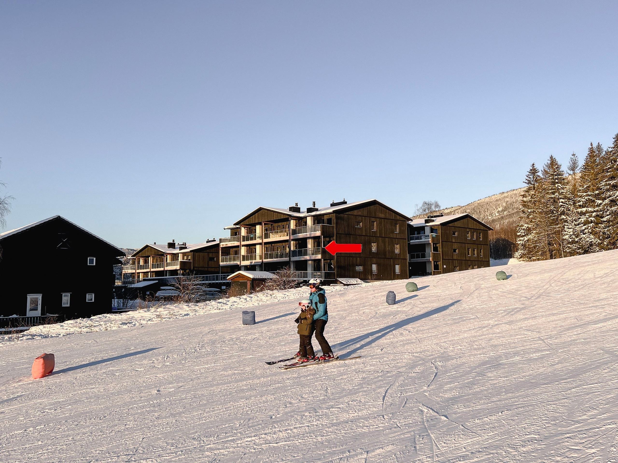 Ein paar Leute, die im Schnee Ski fahren.
