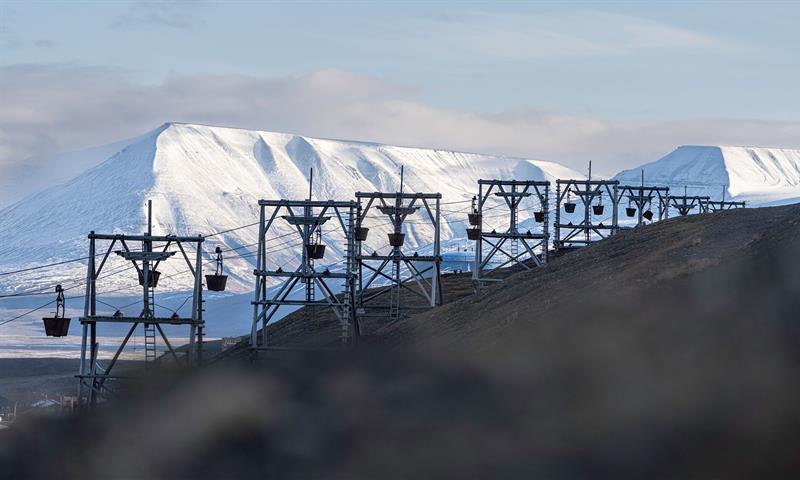 Historic mining transport structures above Longyearbyen
