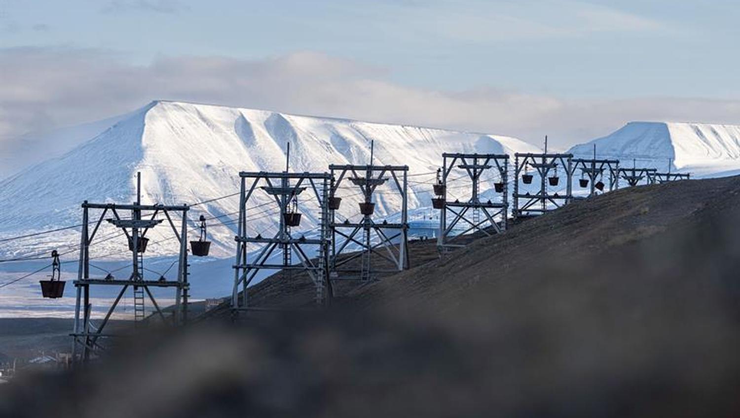 Historic mining transport structures above Longyearbyen