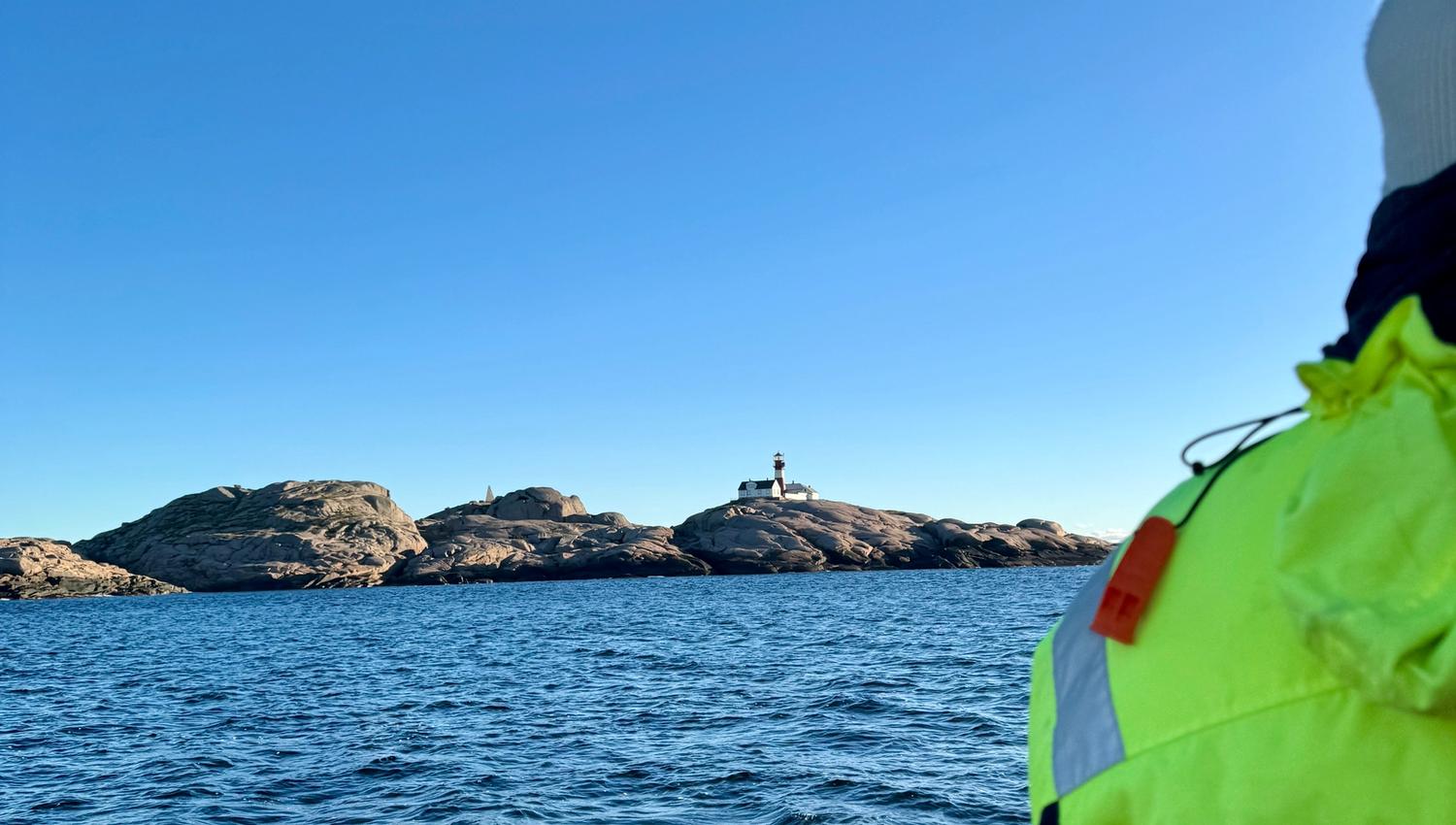 Ryvingen Lighthouse, seen from a RIB boat at sea