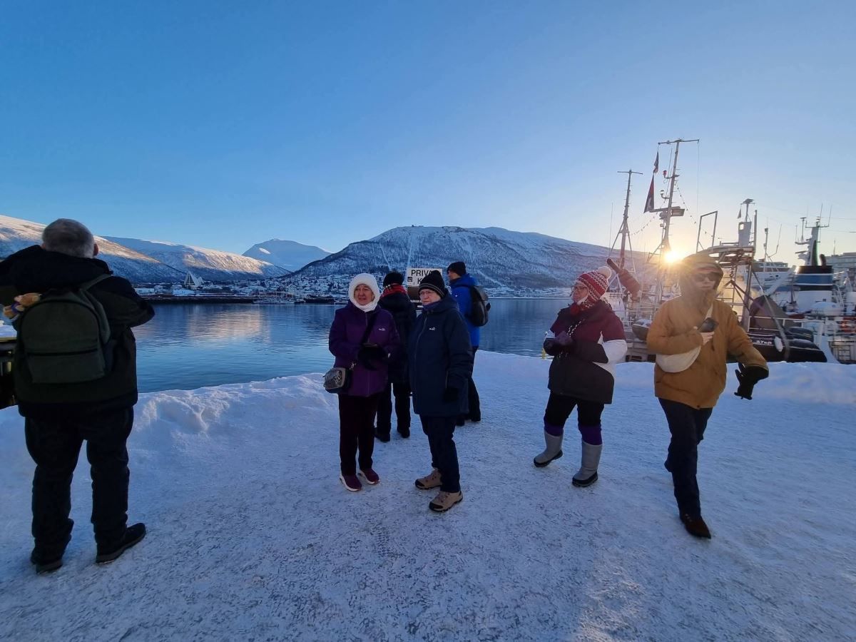 A group of guests exploring Tromsø in the middle of winter