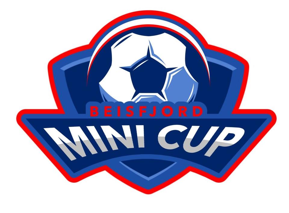 Blue and red shield-style logo with a soccer ball at top and the text “BEISFJORD MINI CUP” on white background.