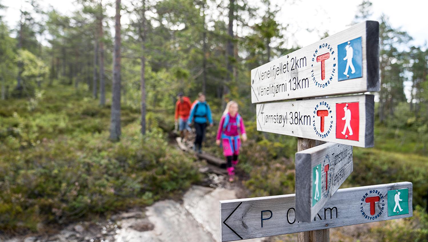 hiking sign on the way to Venelifjell in Vrådal