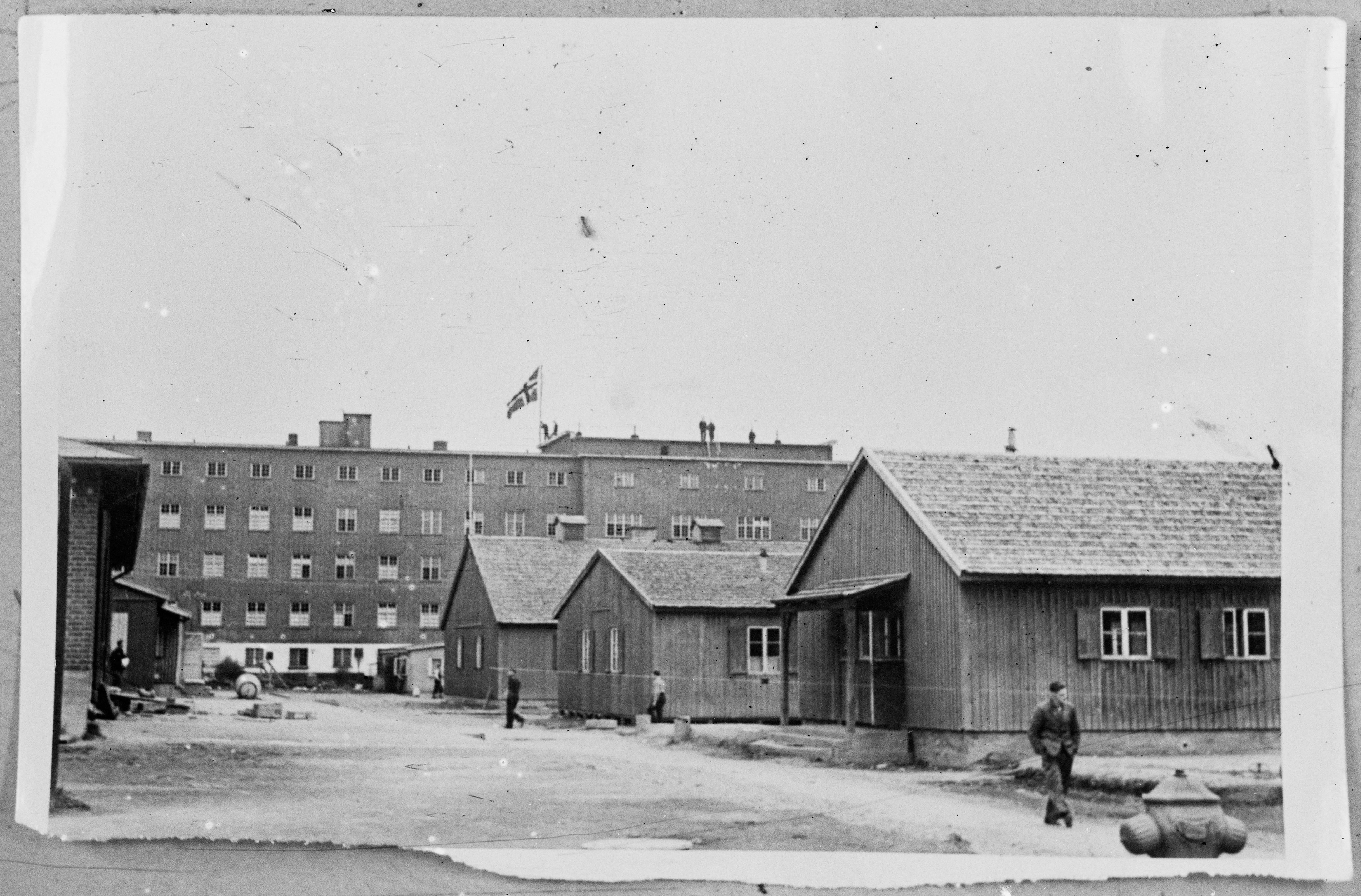 Historic photo of Grini prison camp - the barracks in front of the prison