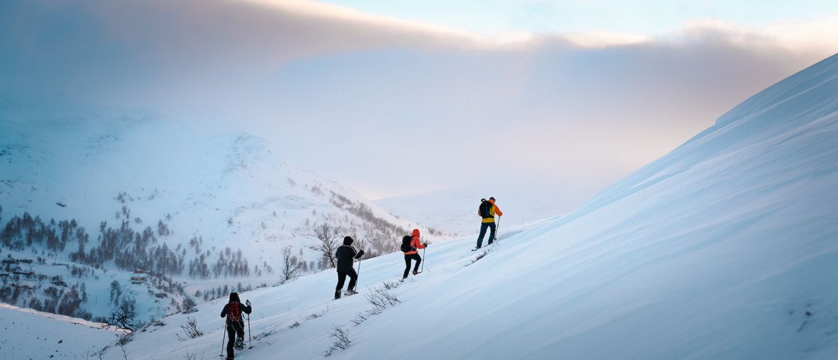 Snowshoeing in Hardanger, climbing toward spectacular views.