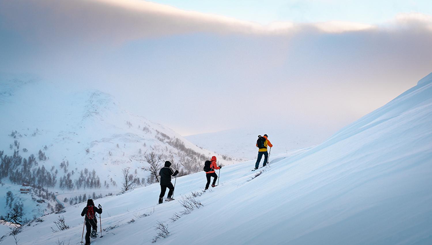 Snowshoeing in Hardanger, climbing toward spectacular views.