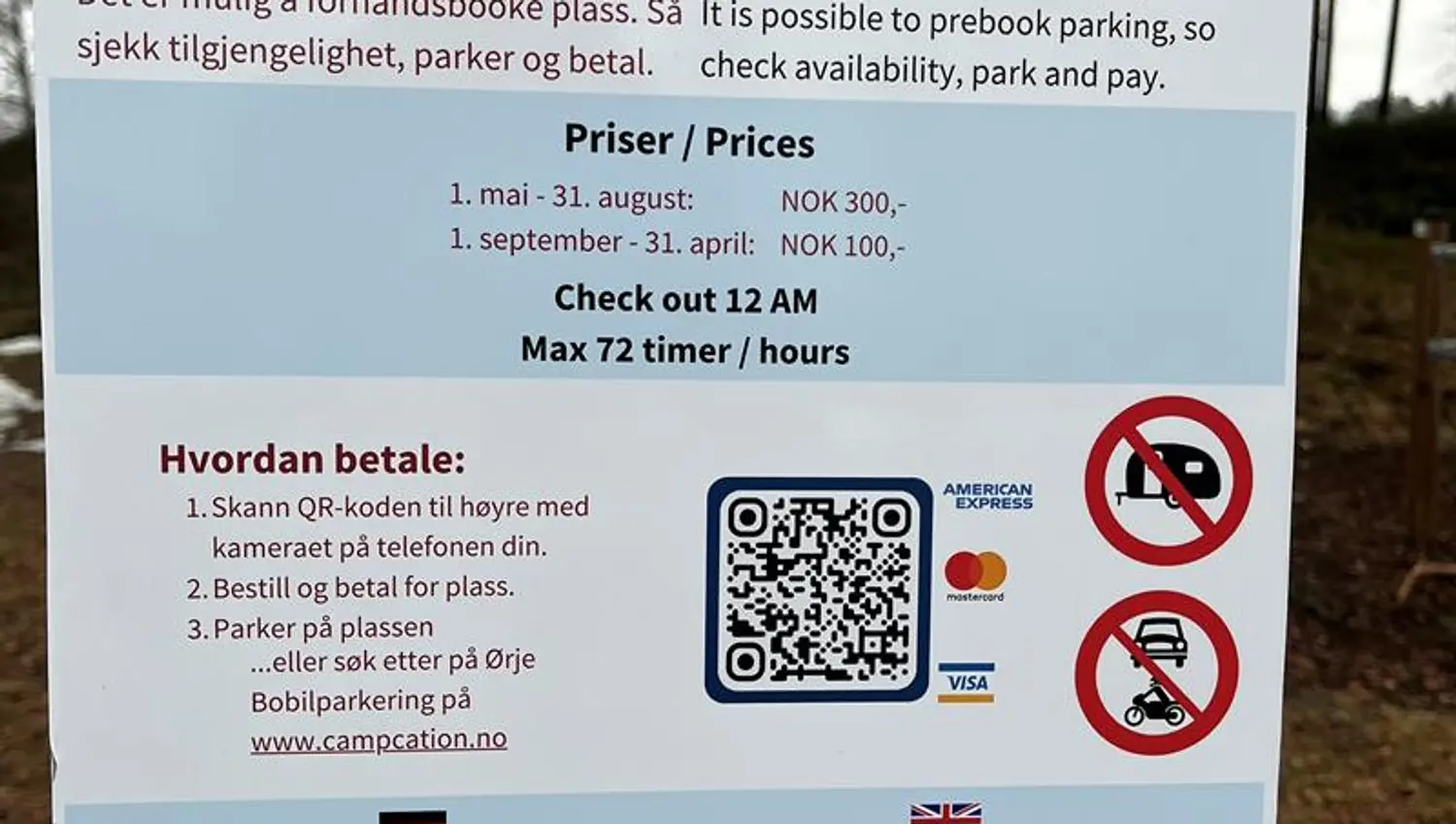 Et skilt for betaling