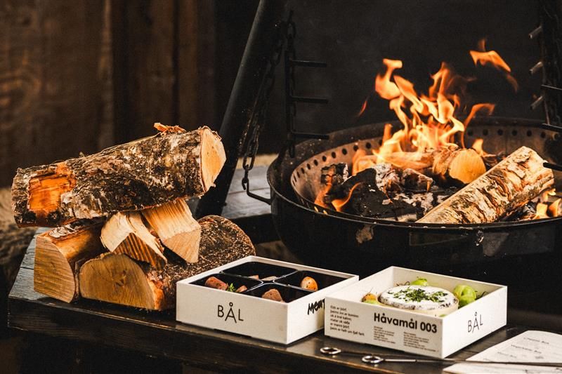 Bonfire with food boxes