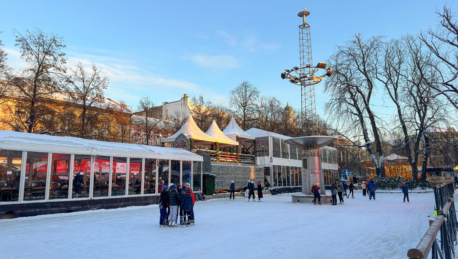 Ice skating rink and Christmas market.