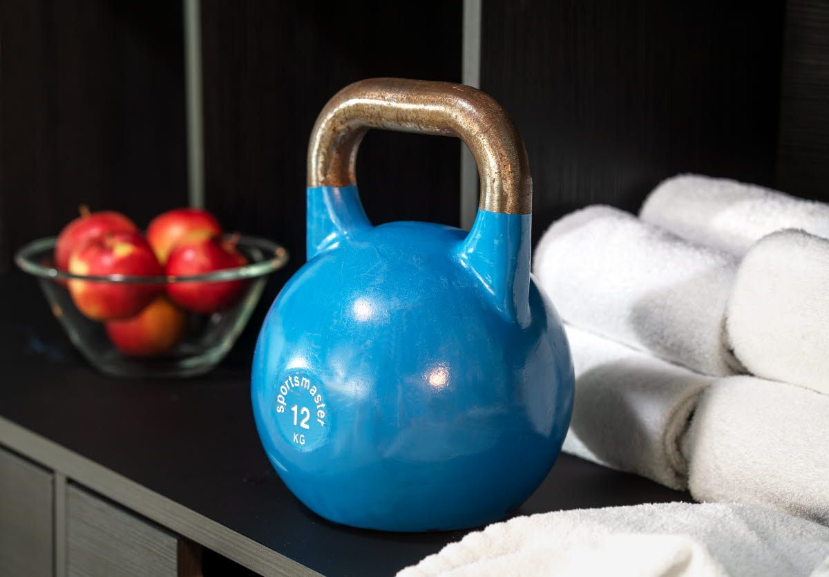 Detail photo of kettlebell.