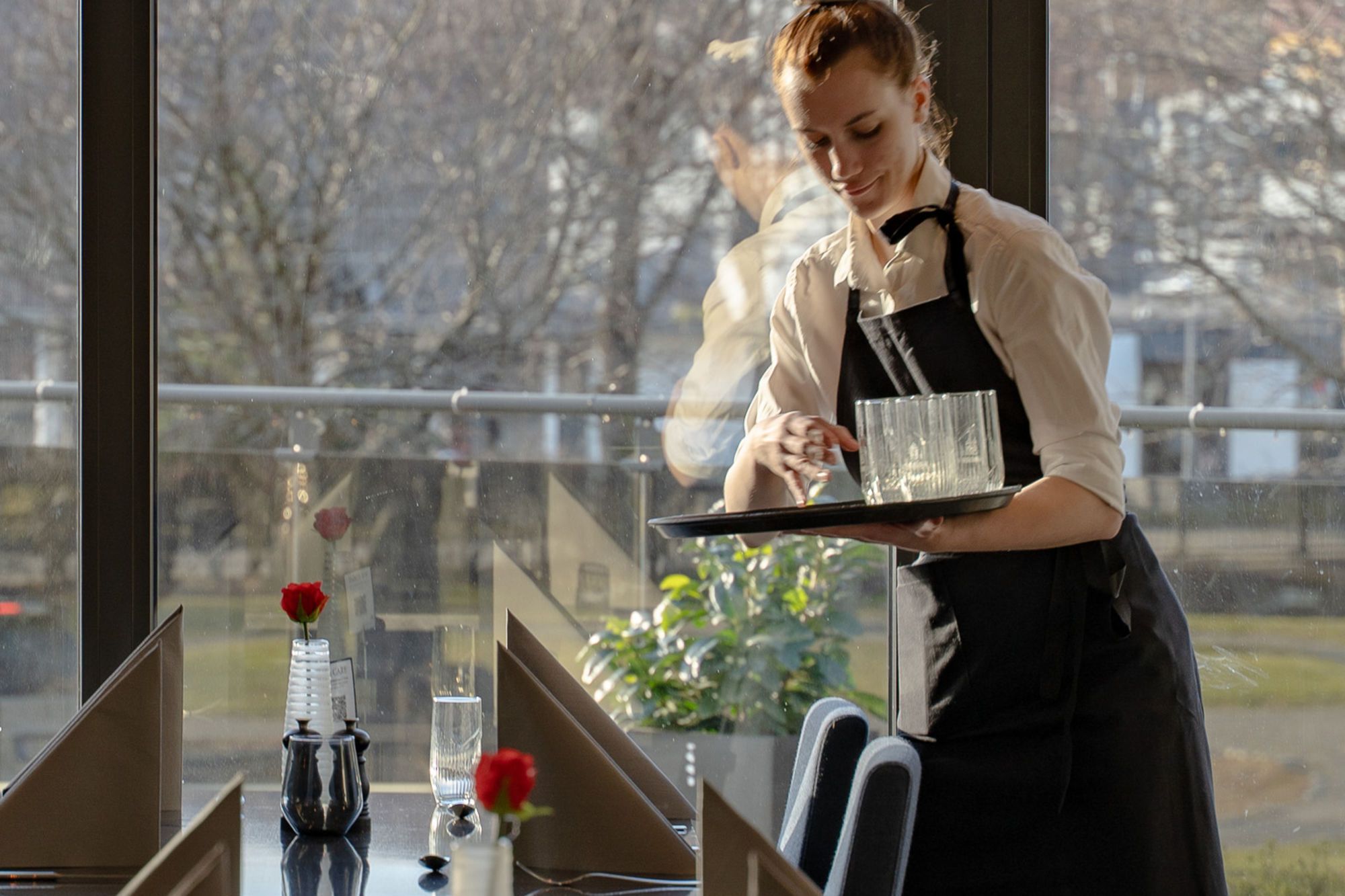 Tables being set at Restaurant Varde.