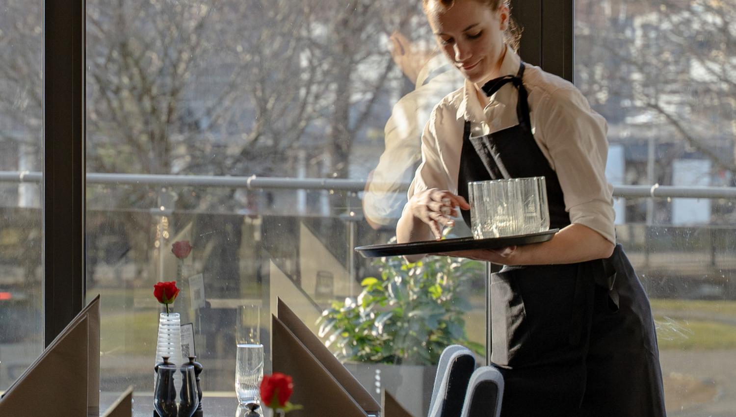 Tables being set at Restaurant Varde.