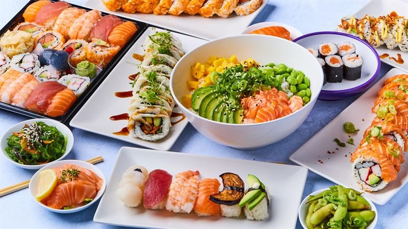 Several plates of sushi