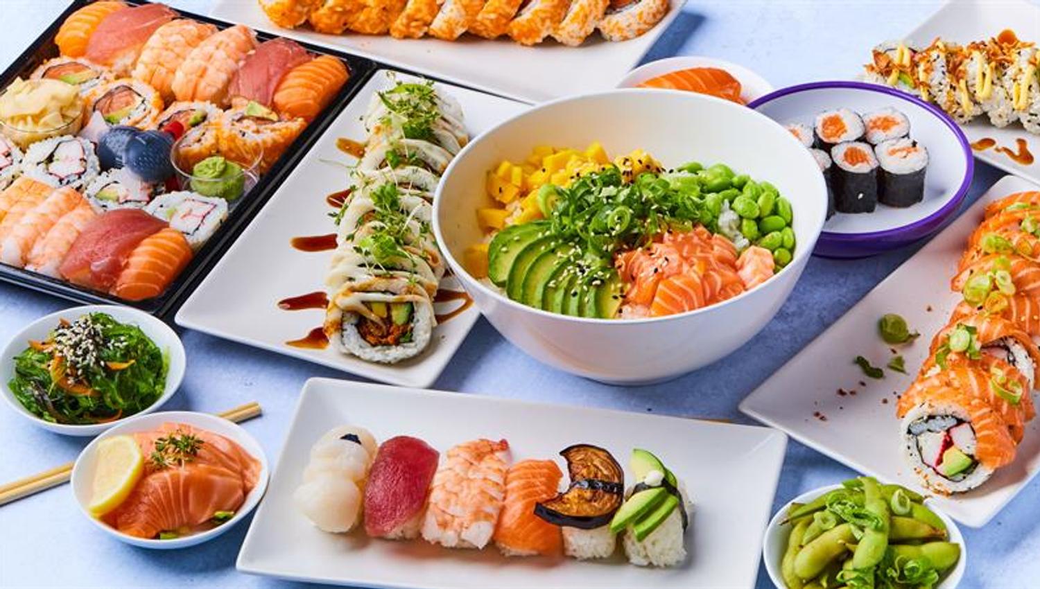 Several plates of sushi