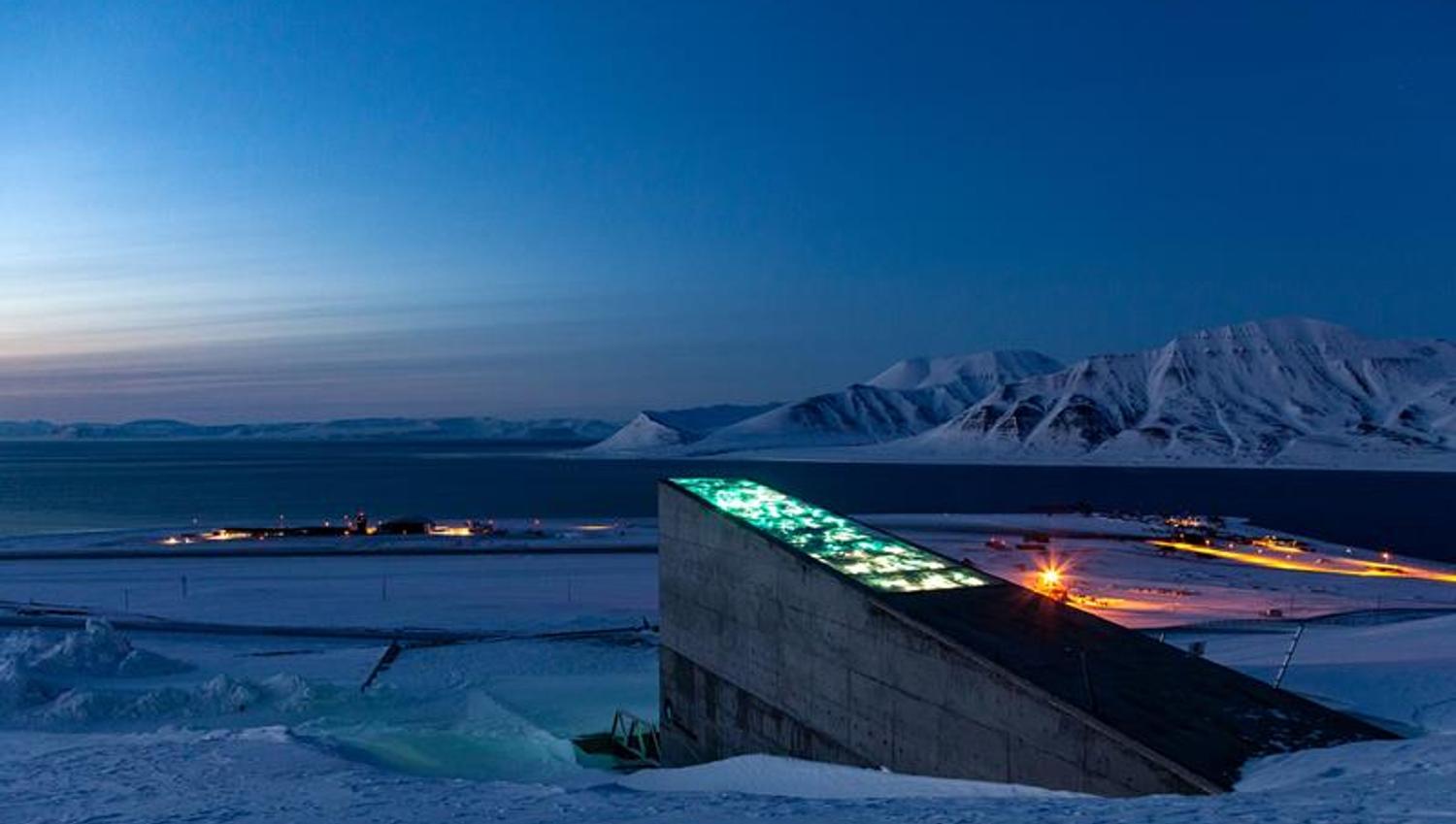Svalbard Global Seed Vault overlooking Adventfjorden