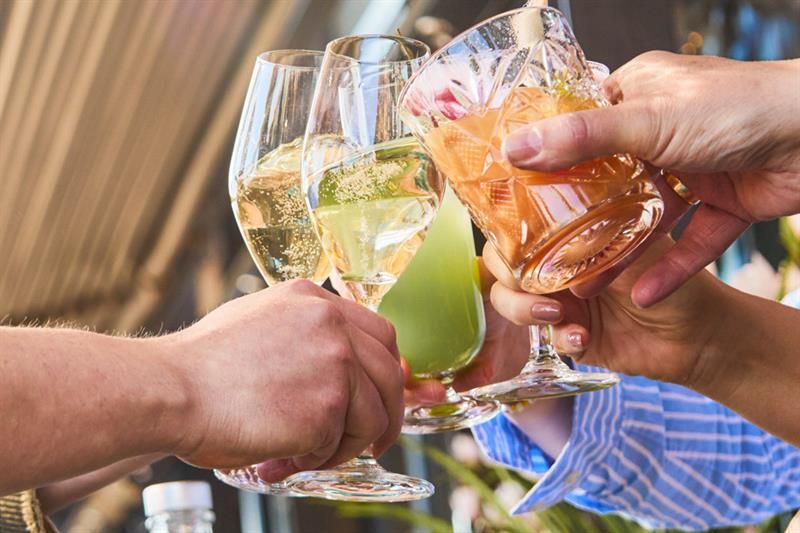 Detail of people toasting.
