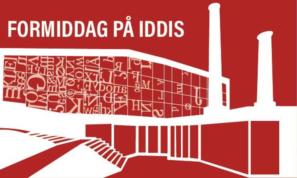 Drawing of the IDDIS building with FORMIDDAG PÅ IDDIS written on