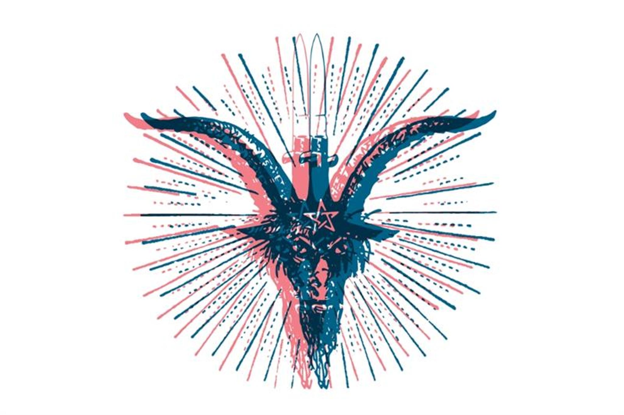 Illustrasjon av geitehode med pentagram på