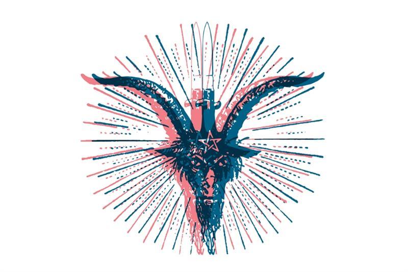 Illustrasjon av geitehode med pentagram på