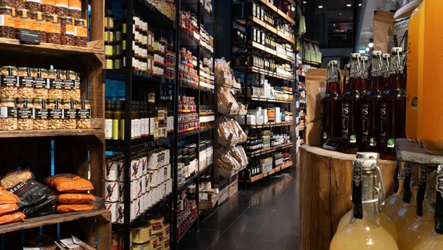 Store interior with a variety of merchandise on display