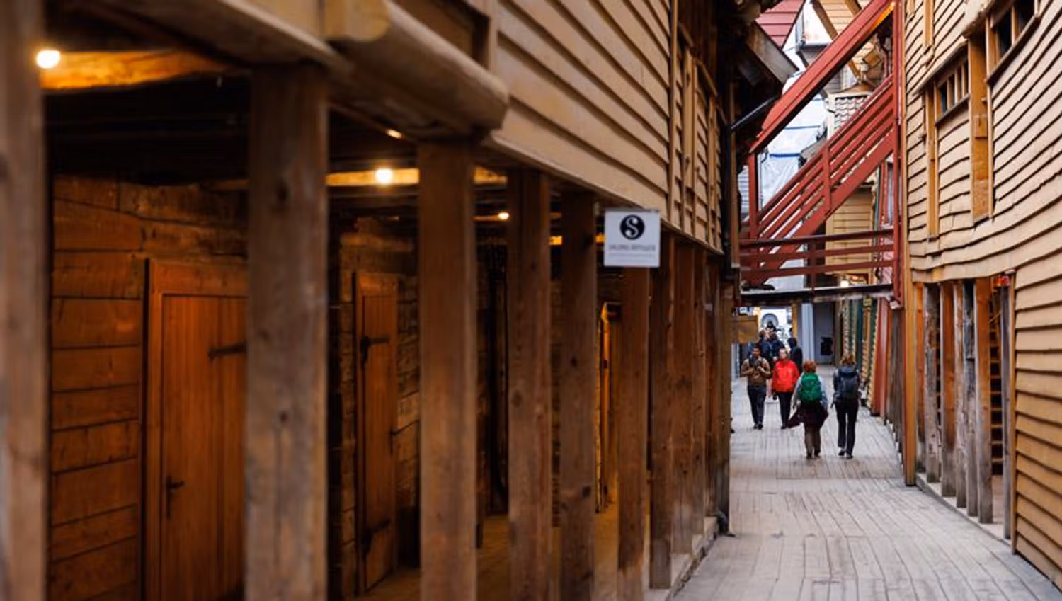 Exploring the narrow alleyways at Bryggen in Bergen