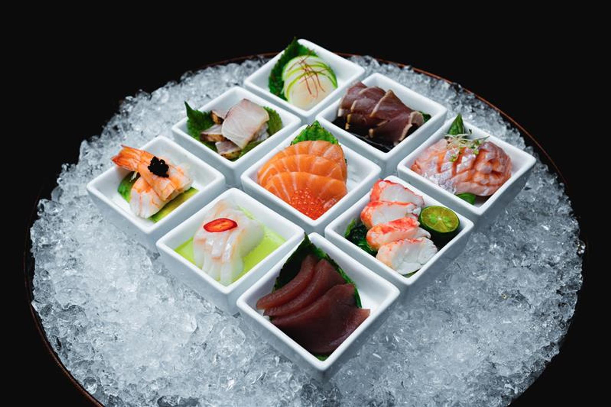 Detail of sushi on ice.