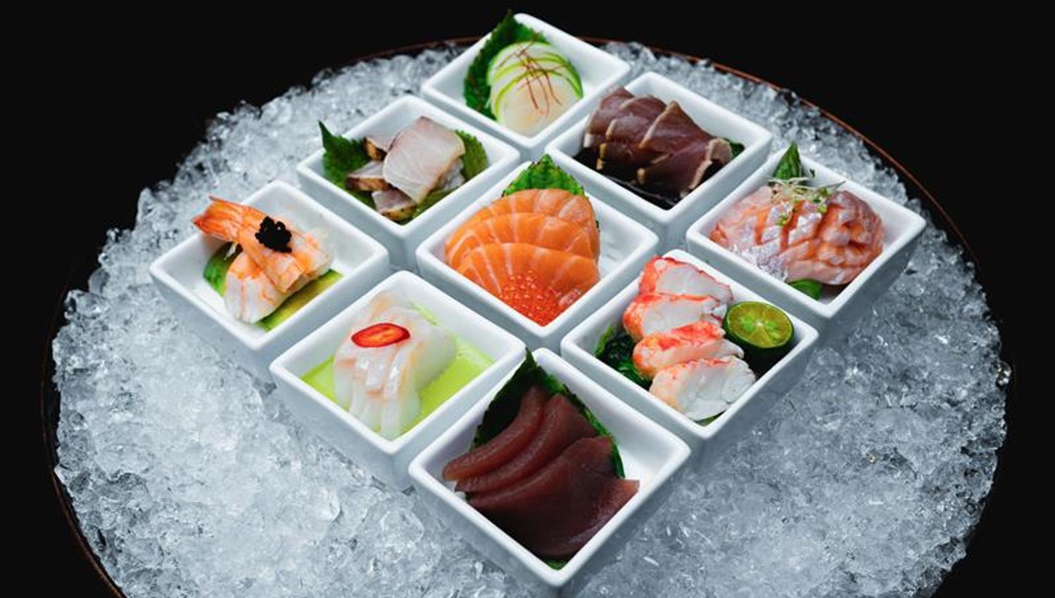 Detail of sushi on ice.