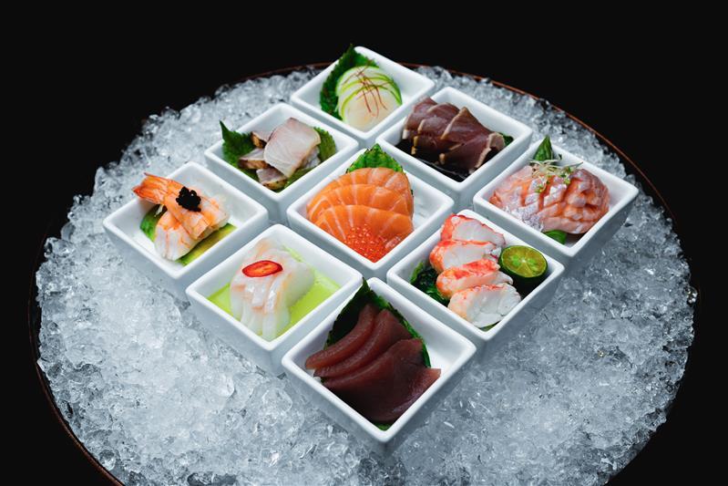 Detail of sushi on ice.