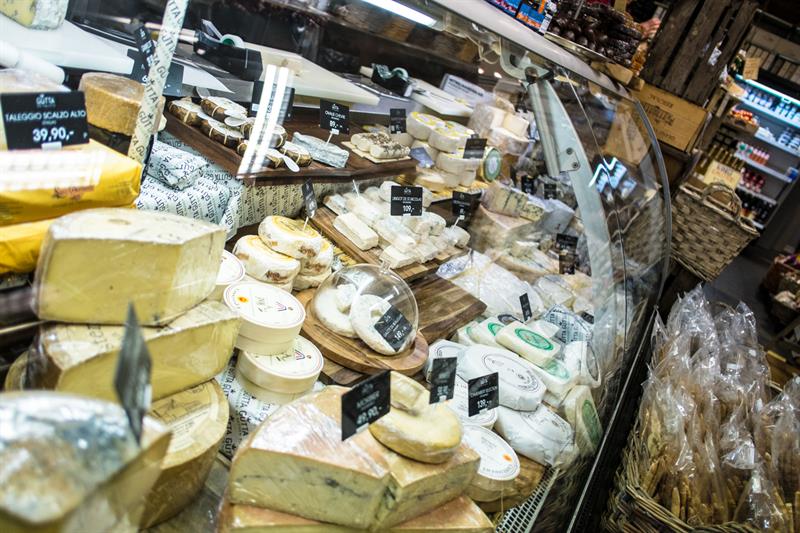 A large selection of cheeses.